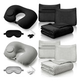 Kit De Viaje 2 Mantas Y Almohada Inflables, Máscara De Ojos,