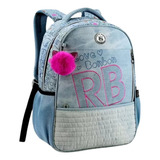 Mochila Jeans Rebecca Bonbon Escolar Costas Fashionista