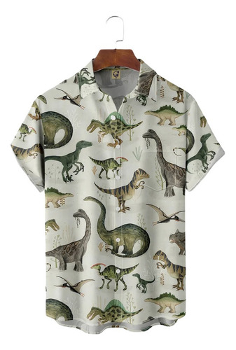 Hjb Camisa Hawaiana Unisex Blanca De Dinosaurio, Camisa De