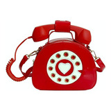 Bolsa Forma De Teléfono Vintage Kawaii Crossbody Rojo