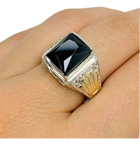 Anillo Sello Grande Con Piedra Para Hombre Plata Oro Ap 490