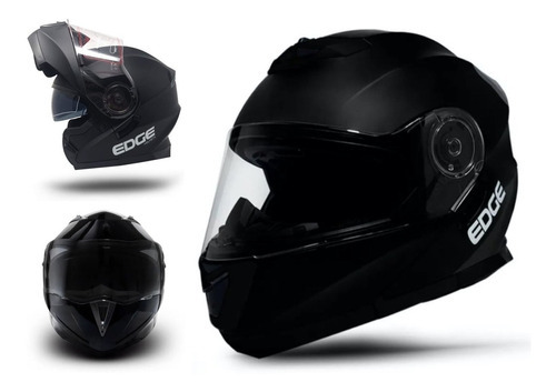 Casco Abatible Edge Jet 2 Solid Con Gafas Certificado Dot Color Negro Mate Tamaño Del Casco Xl(61-62 Cm)