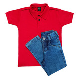 Camisa Polo + Calça Jeans Masculina Infantil 2 Ao 8 Oferta