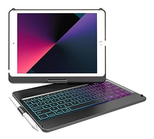 Funda Con Teclado Incorporado Para iPad 10.2 7, 8 Y 9 Negro