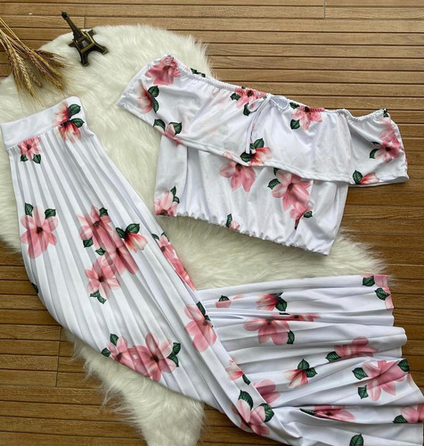 Conjunto Feminino Luxo Estampado Flores Tendencia