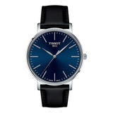 Reloj Tissot Everytime Gent Para Hombre De Cuero Negro Ss Color Del Bisel Plateado Color Del Fondo Azul