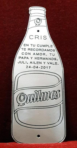 Placa Recordatoria Homenaje 30x10 Acero Inox Botella Cerveza