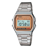 Reloj Casio Vintage Original A158wea-9vt Unisex E-watch Color De La Correa Plateado Color Del Bisel Plateado Color Del Fondo Dorado