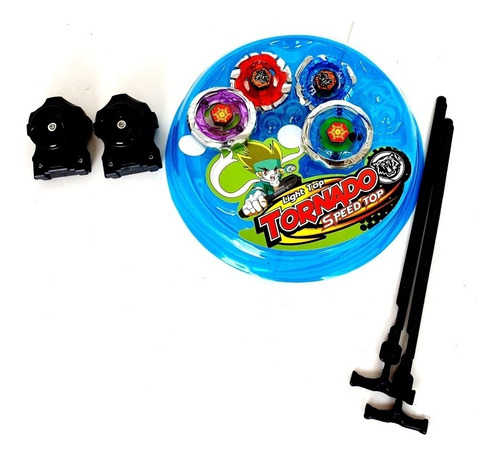 Kit 4 Beyblade Metal Fusion Led Tornado C/arena 2 Lançador