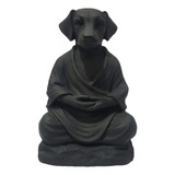 Estatua De Perro En Pose De Meditación, Acabado Negro, 14 Cm