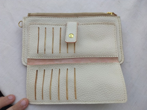 Bolsa Clutch Carteira De Mão Couro Sintético Creme Usada