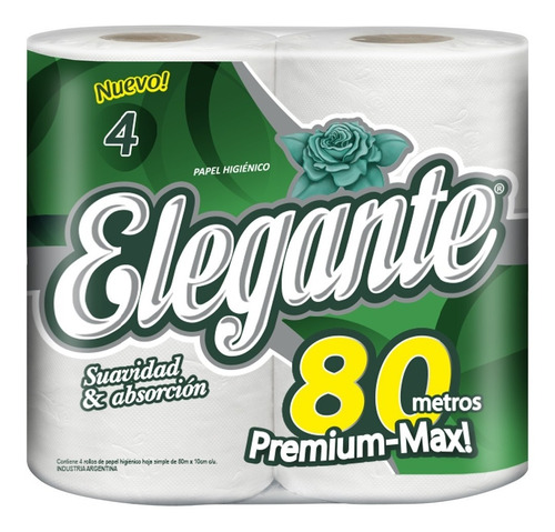 Papel Higiénico Elegante Premium Hoja Simple 80 m De 4 u