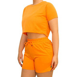 Conjunto Moletom Feminino Blusa + Shorts Moda Verão