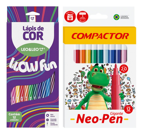 Material Escolar Kit Lápis E Canetinha 12 Cores Barato