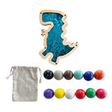 12 Piezas Montessori Bolas De De Madera Dinosaurio Azul