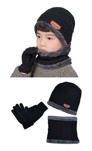 3en1 Gorro Bufanda Guantes Cuello Unisex Invierno Frío Niños