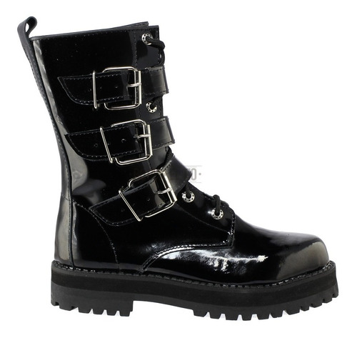 Botas Dark Goticas 3 Hebillas Piel Charol Cierre Metal Dr 