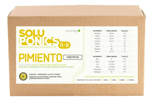 Solucion Nutritiva Soluponics Pimiento Hidroponia 10,000 L