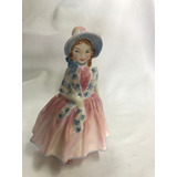 Porcelana Niña Con Sombrero, Vestido Rosado Y Pañoleta 