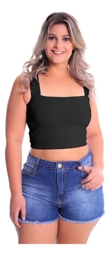 Cropped Faixa Alça Grossa Larga Plus Size Top Malha Blusa 