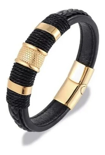 Pulsera Para Hombre En Cuero  Oro  Laminado