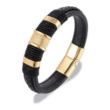 Pulsera Para Hombre En Cuero  Oro  Laminado