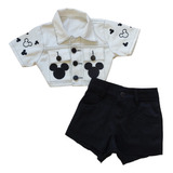 Conjunto Blusa + Short Jeans Infantil Blogueira Mickey Mouse