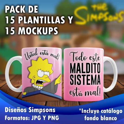15 Plantillas Sublimación Simpsons P/tazas + 15 Mockups