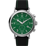 Reloj Timex Hombre Tw2v43900 Standard Chrono Analógico Color De La Malla Negro Color Del Bisel Plateado Color Del Fondo Verde