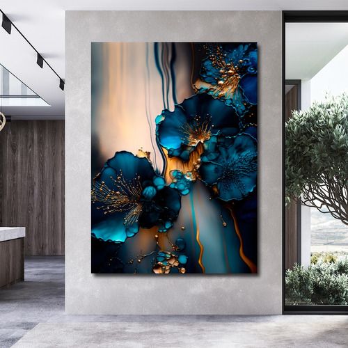 Cuadro Abstracto Dorado Azul Elegante Sala Canvas 13x90 Y4