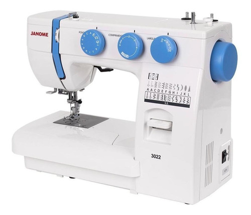 Máquina De Costura Reta Janome 3022 Portátil Branca/azul 127v