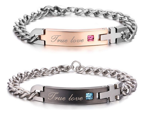 Pulseras 2 Manillas Exclavas Pareja Acero  True Love