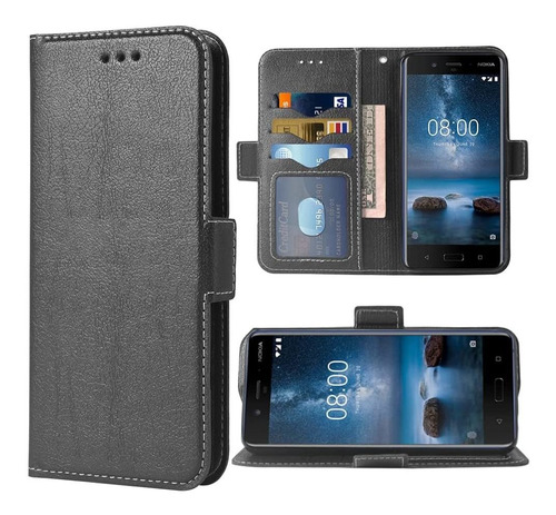 Para Nokia 8 Funda Cartera Correa Muñequera Cordón Cuero J10