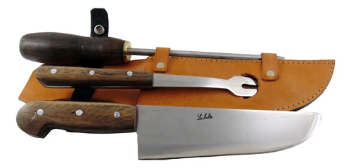 Set Cuchillo, Tenedor Y Chaira 18cm  Op Personalizado Parril