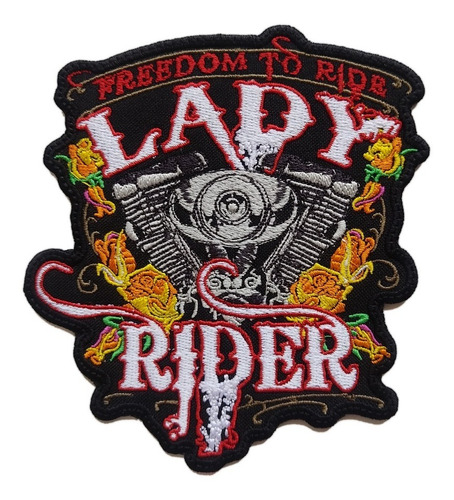 Parche Bordado Lady Rider Freedom To Ride Rosas Y Motos Girl