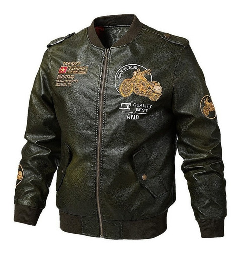 Chaqueta De Cuero Militar Para Hombre, Chaqueta De Moto, Abr