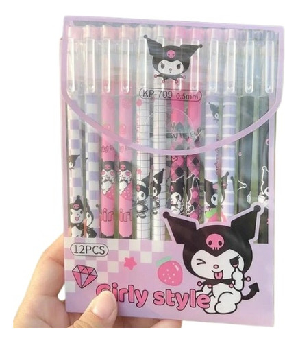 Set De 12 Plumas Kawaii Lapicero Boligrafo Borrable Kuromi