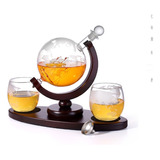 Botella De Whisky Decanter Alrededor Del Mundo Con Dos Vasos