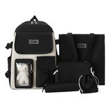 5 Set Mochilas Escolares Para Niños Y Niñas Estudiante Bolsas Mujer De Lona Viaje Laptop Color Negro Sophia