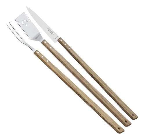 Juego Set Asado Churrasco Tramontina Acero Inox Madera 3pz