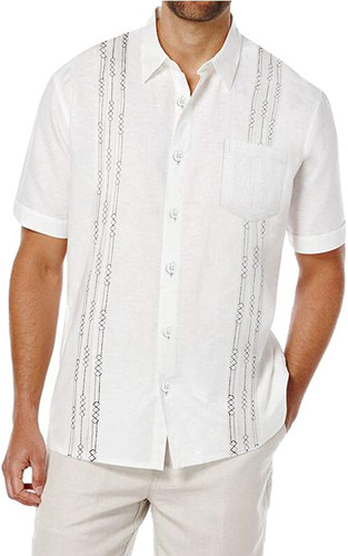 Camisa Guayabera Casual De Manga Corta De Lino Y Algodón Par