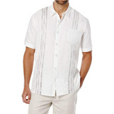 Camisa Guayabera Casual De Manga Corta De Lino Y Algodón Par