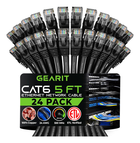 Gearit Cable Ethernet Cat 6 De 5 Pies (paquete De 24) - Cabl