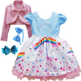 Vestido Infantil Chuva De Amor Benção Nuvem E Bolero 1/3