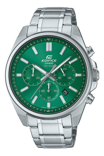 Reloj Hombre Casio Efv-650d-3avudf Edifice Color De La Correa Plateado Color Del Bisel Plateado Color Del Fondo Verde