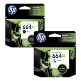 Kit Cartucho Hp 664xl Preto + Color Original 2136 5076 2676