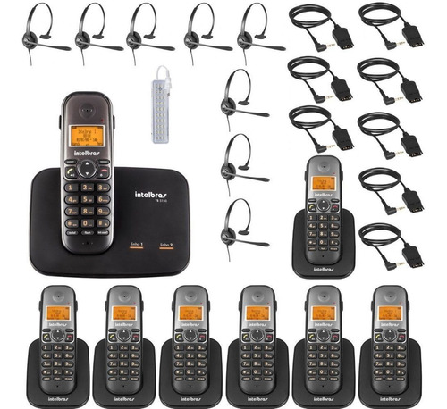 Kit Aparelho Telefone Fixo Bina 2 Linhas 7 Ramal E Headset