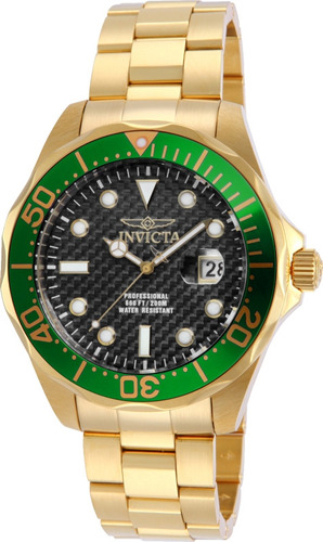 Relógio Masculino Invicta Pro Diver 14358 Cor Da Correia Dourado Cor Do Bisel Verde Cor Do Fundo Cinza