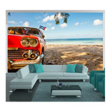 Adesivo De Parede Praia Cuba Havana Carro 3d 7m² Ntr135