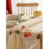 Mantel Para Mesa Navideño Crema Campanas Navideñas 140x240cm